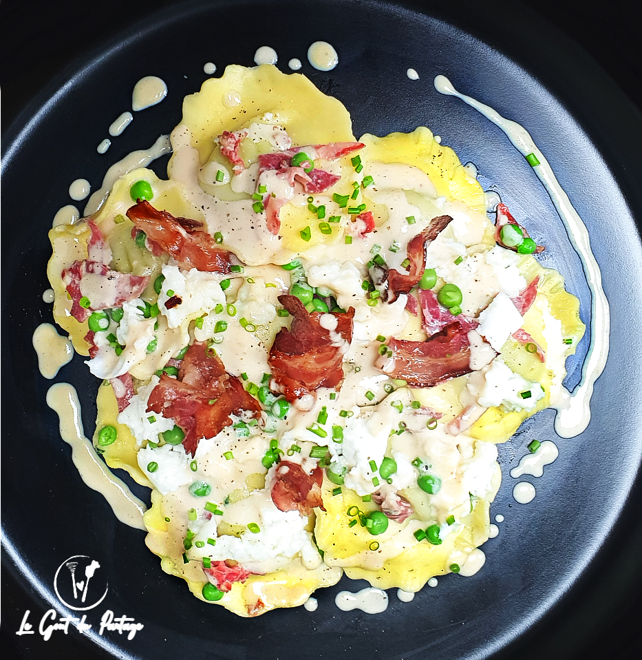  Ravioles pancetta petit pois