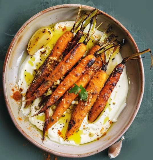 Carottes rotis yahourt pois chiches